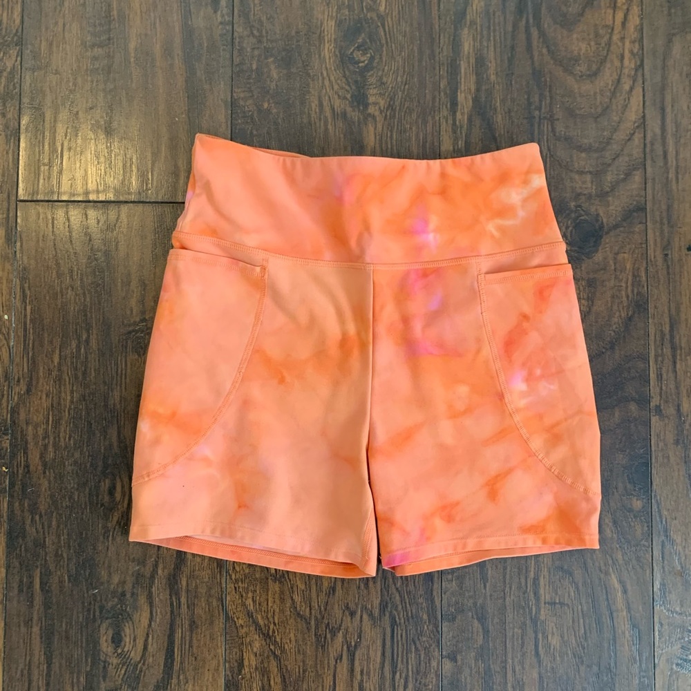 Orange High Waisted Tye Dye JoyLab Bike Shorts